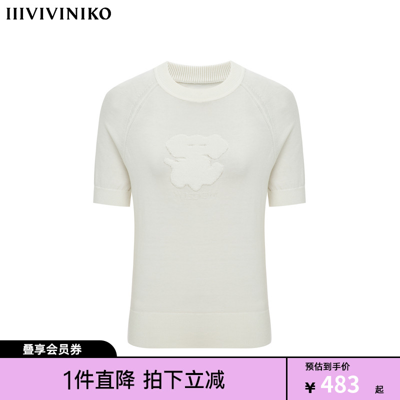 IIIVIVINIKO2025春夏新款短袖大象印花针织T恤