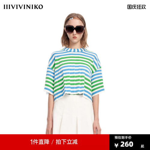 IIIVIVINIKO2023夏新品松身针织套头T恤女M320123606E
