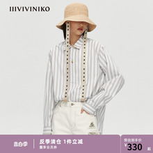 IIIVIVINIKO春夏新品宽松字母竖条纹翻领衬衫女M110403115B