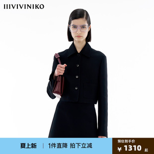 IIIVIVINIKO春季新款复古丝毛双面缎翻领短款外套女M414728151B