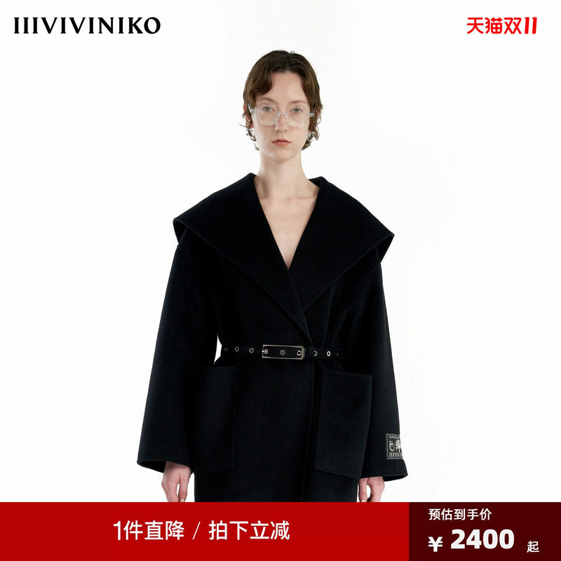 【顺毛双面呢】IIIVIVINIKO冬新款海军领落肩大衣外套B449034186D