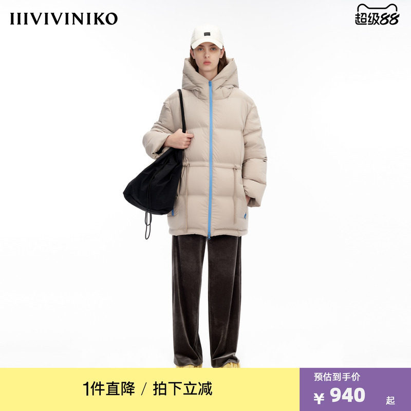 IIIVIVINIKO“无缝一体工艺”轻薄保暖休闲宽松中长款冬羽绒服女图片