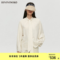 IIIVIVINIKO春夏新品宽松灯笼袖绣花真丝衬衫女M120421192E