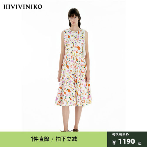 IIIVIVINIKO夏季新款度假感无袖印花收腰A字裙女C520646189D