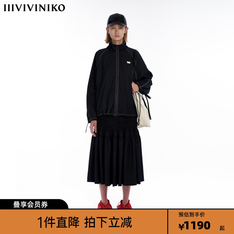 IIIVIVINIKO“微皱细条纹尼龙”宽松拉链运动外套女M334718119B