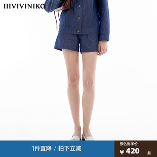 【冈山蓝牛系列】IIIVIVINIKO夏季新款时髦复古牛仔短裤子女