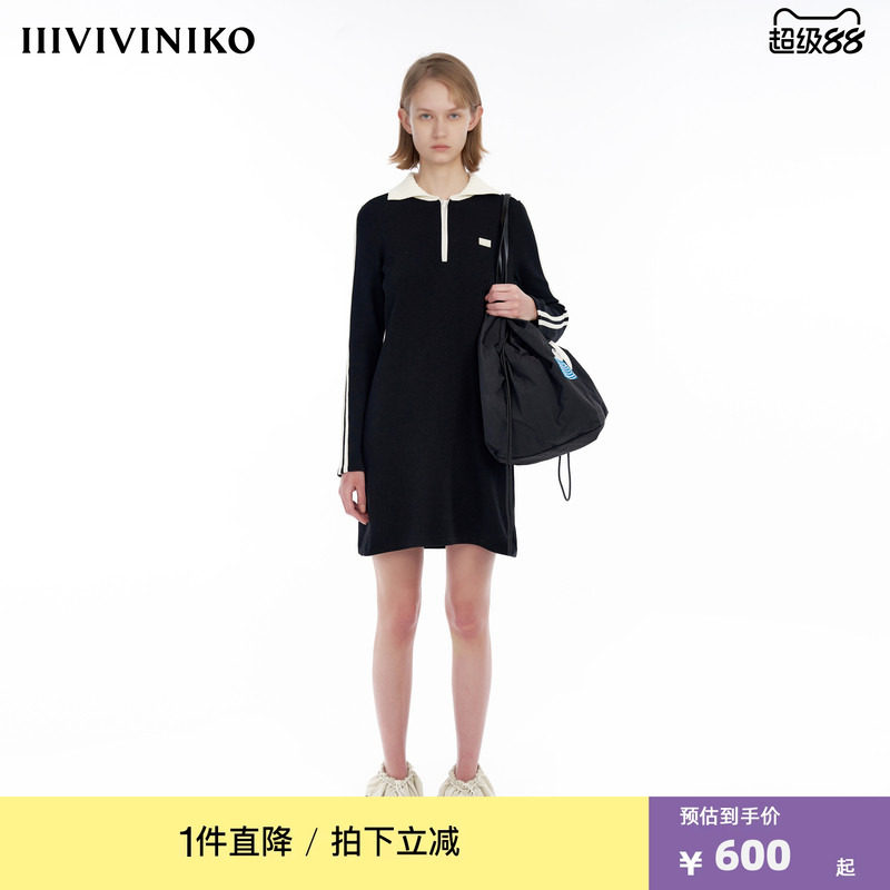 IIIVIVINIKO&ldquo;日本高品质细支纱线&rdquo;翻领针织连衣裙女M331122641B