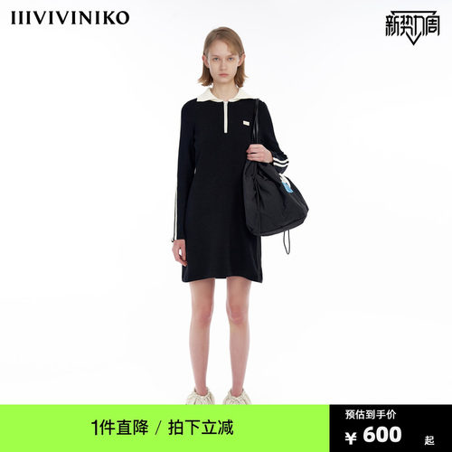 IIIVIVINIKO“日本高品质细支纱线”翻领针织连衣裙女M331122641B