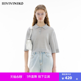 【进口棉亚麻纱线】IIIVIVINIKO夏季新款polo领短袖针织衫女