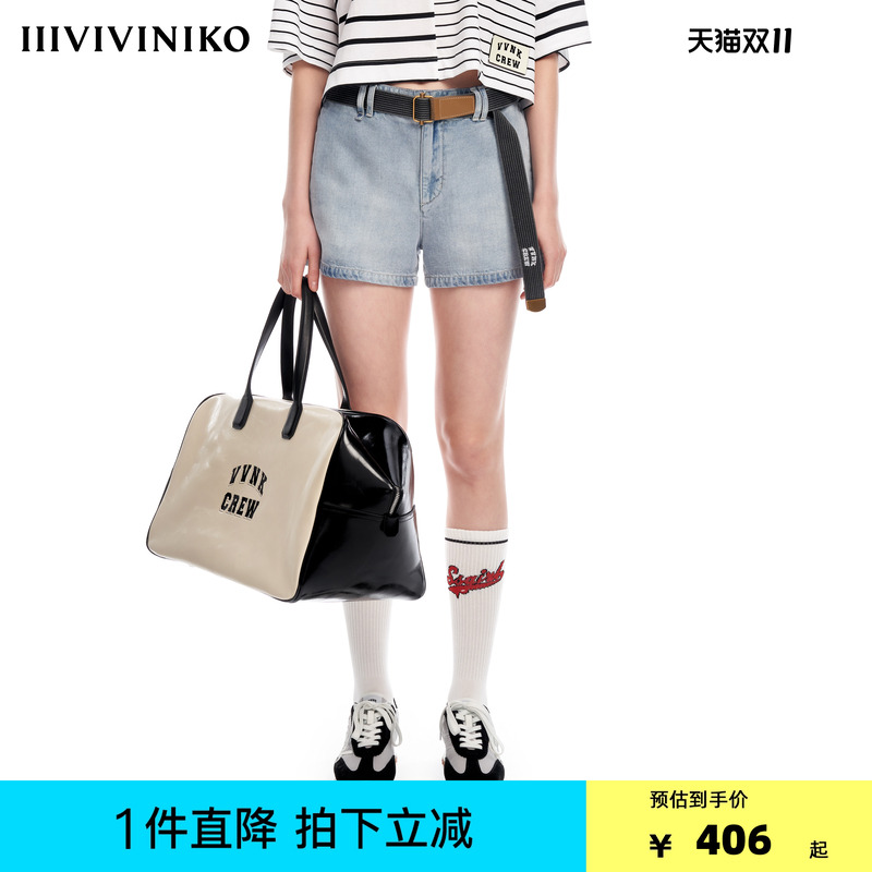 IIIVIVINIKO2023夏新品复古浅蓝天丝裤子女M321841210E