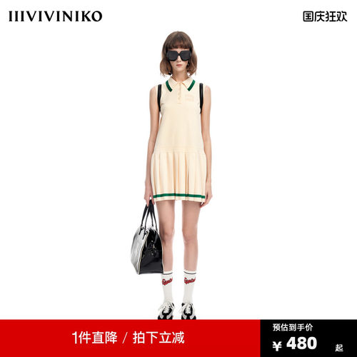 IIIVIVINIKO2023夏新品直身百褶连身裙女M321117602D