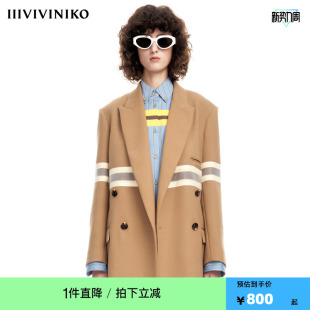 小众设计浅咖廓形条纹男友风绵羊毛西装 PLUS 外套 JANE VVNK