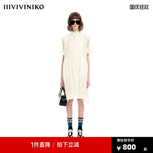 IIIVIVINIKO2023夏新品压褶连身裙女M320647177D