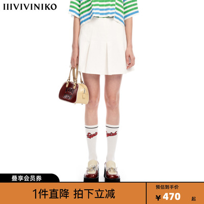IIIVIVINIKO2023夏新品学院白百褶短裙女M321703222C