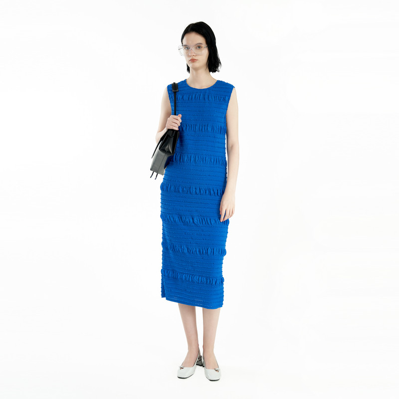 【重工压褶】IIIVIVINIKO夏季泡泡纱直筒连衣裙女R420688176D