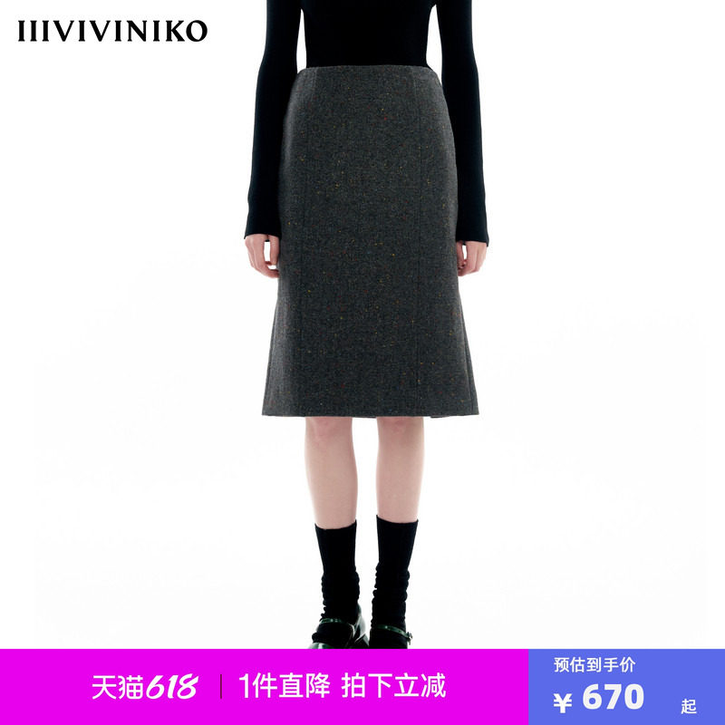 【粗纺羊毛呢】IIIVIVINIKO冬季新款修身西装直筒半身短裙女