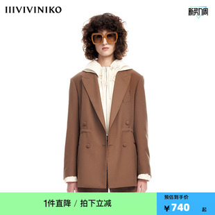 外套女 IIIVIVINIKO薇薏蔻复古纯色羊毛混纺抽绳西装 早春新品
