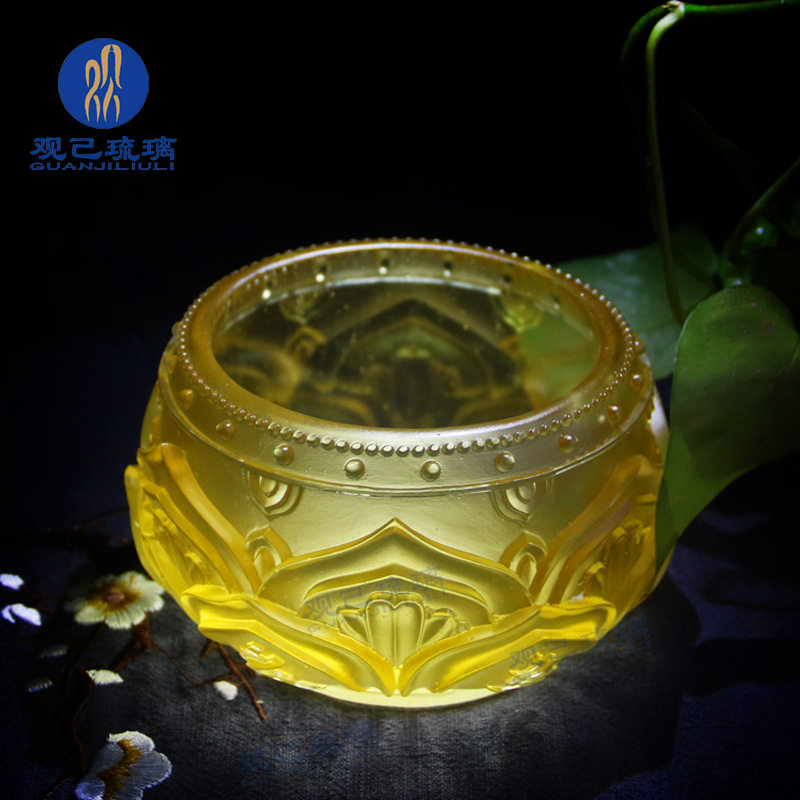 古法琉璃莲花钵琉璃烛台琉璃香炉琉璃净水杯佛具摆件供佛多用摆件