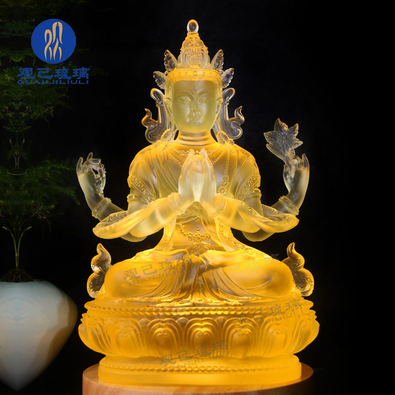琉璃四臂观音藏传佛像家居佛堂供奉摆件观世音菩萨雪域西藏守护神