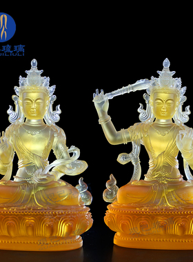观己琉璃摆件文殊菩萨普贤菩萨