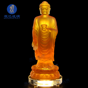 古法琉璃阿弥陀佛菩萨东林大佛佛堂寺庙供奉站立站像琉璃桌面摆件