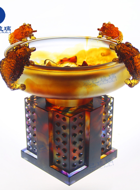 观己琉璃摆件聚宝盆四方来财招财