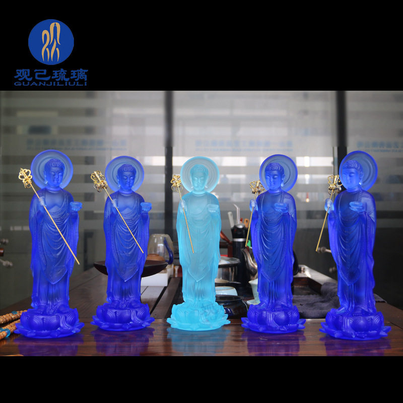 琉璃药师佛佛像摆件光如来家用居家供奉佛堂装饰中式贴金莲花底座