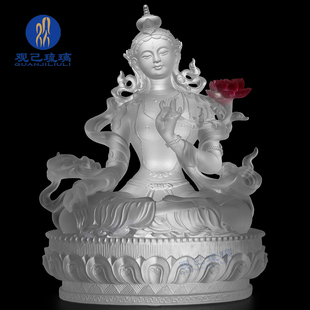 观己琉璃古法琉璃白度母藏传密宗增寿救度佛母家居用佛像供奉摆件