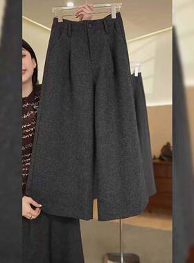 子高WHJ级裤灰羊毛西装古2025秋小冬休闲复百九分阔腿裤大尺个码