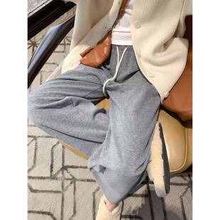 曾阔咸 韩系抽绳杏筒色高直小UBQ闲季休腰裤女秋XWL显瘦宽松腿裤