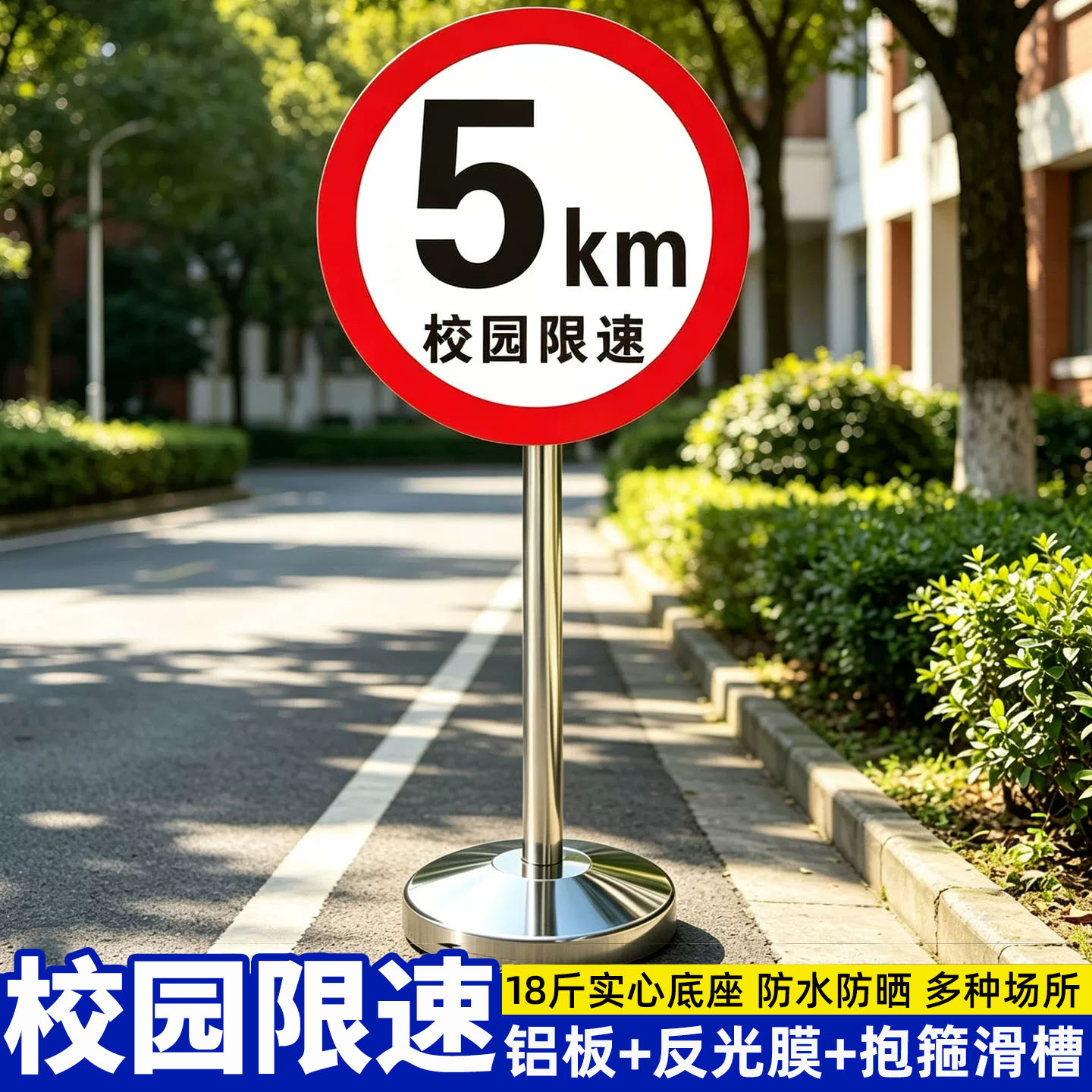 限速5公里标志牌进入校园减速慢