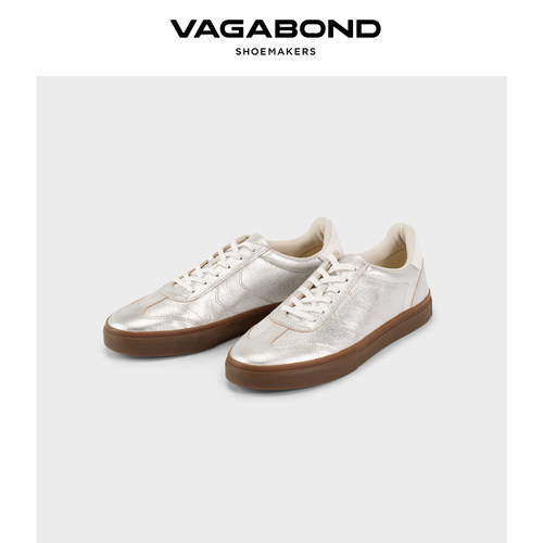 Vagabond牛皮平底系带银色德训鞋