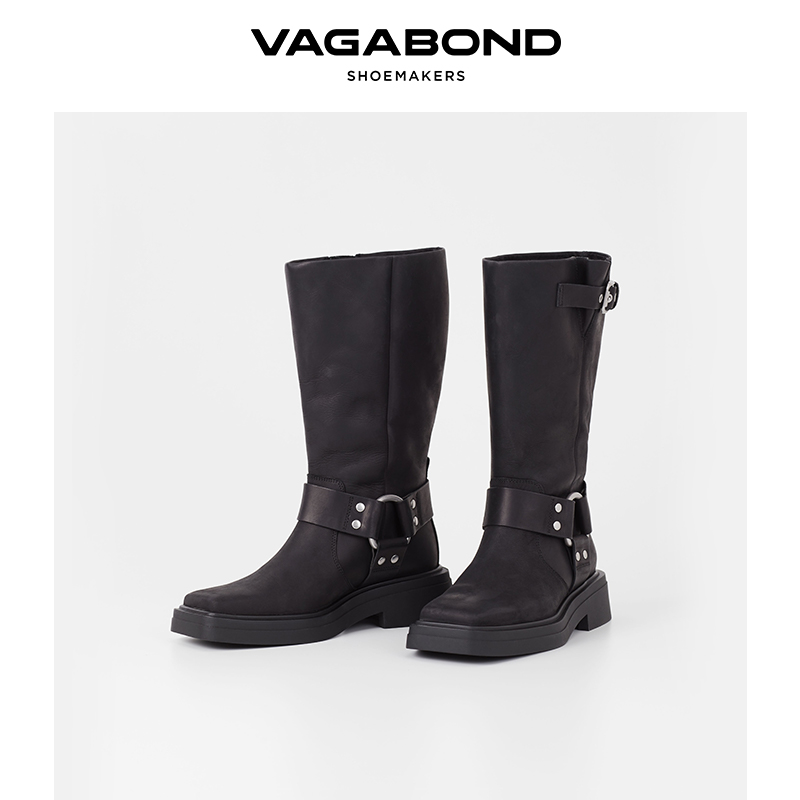 vagabond牛皮方头马衔扣机车靴