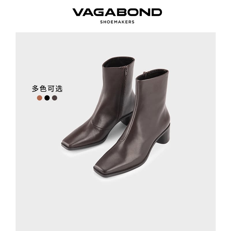 VagabondFAY牛皮方头粗跟时装靴图片