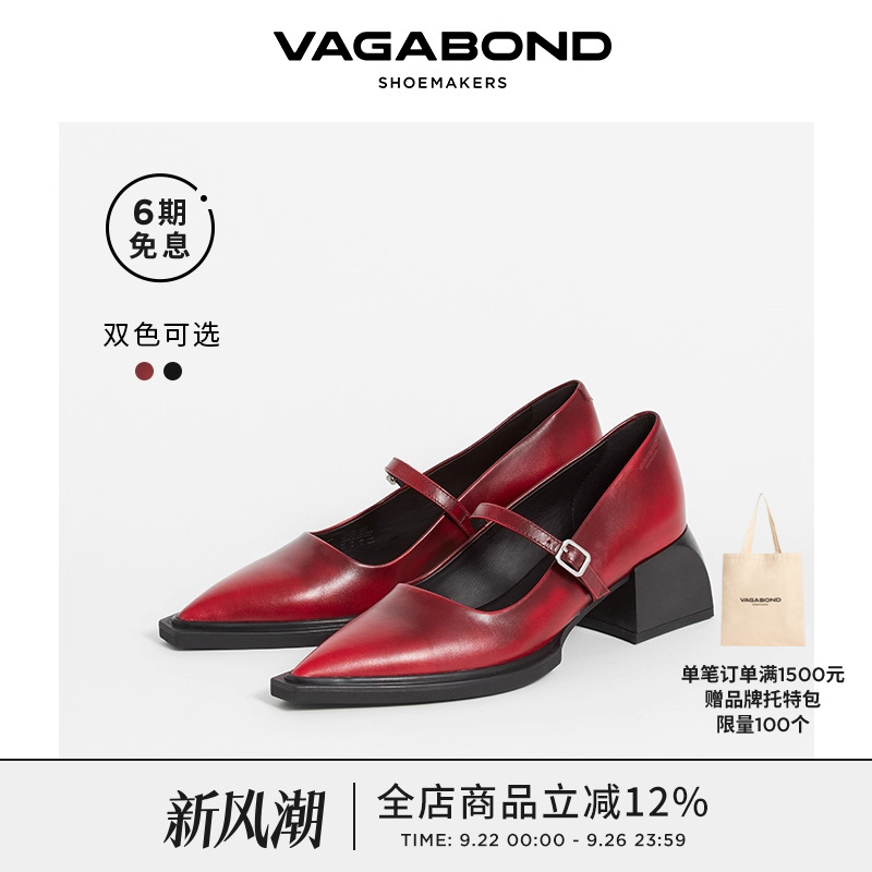 Vagabond玛丽珍鞋牛皮尖头复古