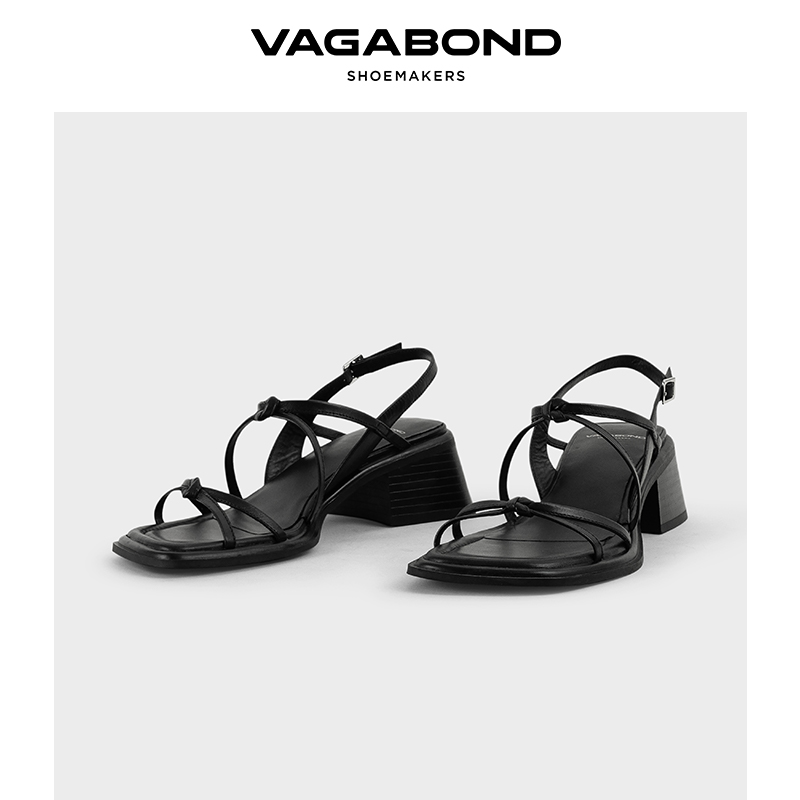 Vagabond牛皮粗跟绑带凉鞋高跟鞋