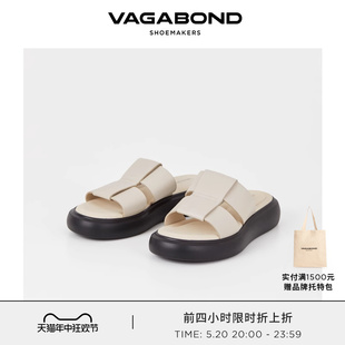 Vagabond BLENDA女士黑白羊皮平底凉拖一脚蹬2024春夏新品