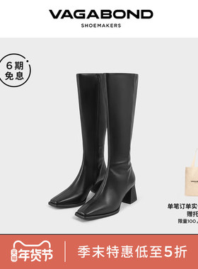Vagabond HEDDA女士牛皮方头粗跟拉链高筒靴长靴2024秋冬系列