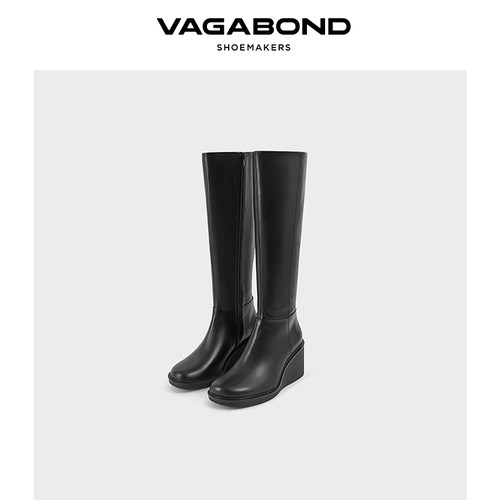 Vagabond女士高筒坡跟靴牛皮圆头