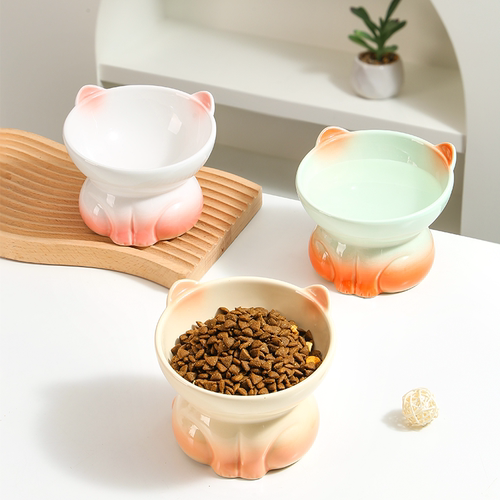 渐变猫碗可爱陶瓷高脚碗防打翻