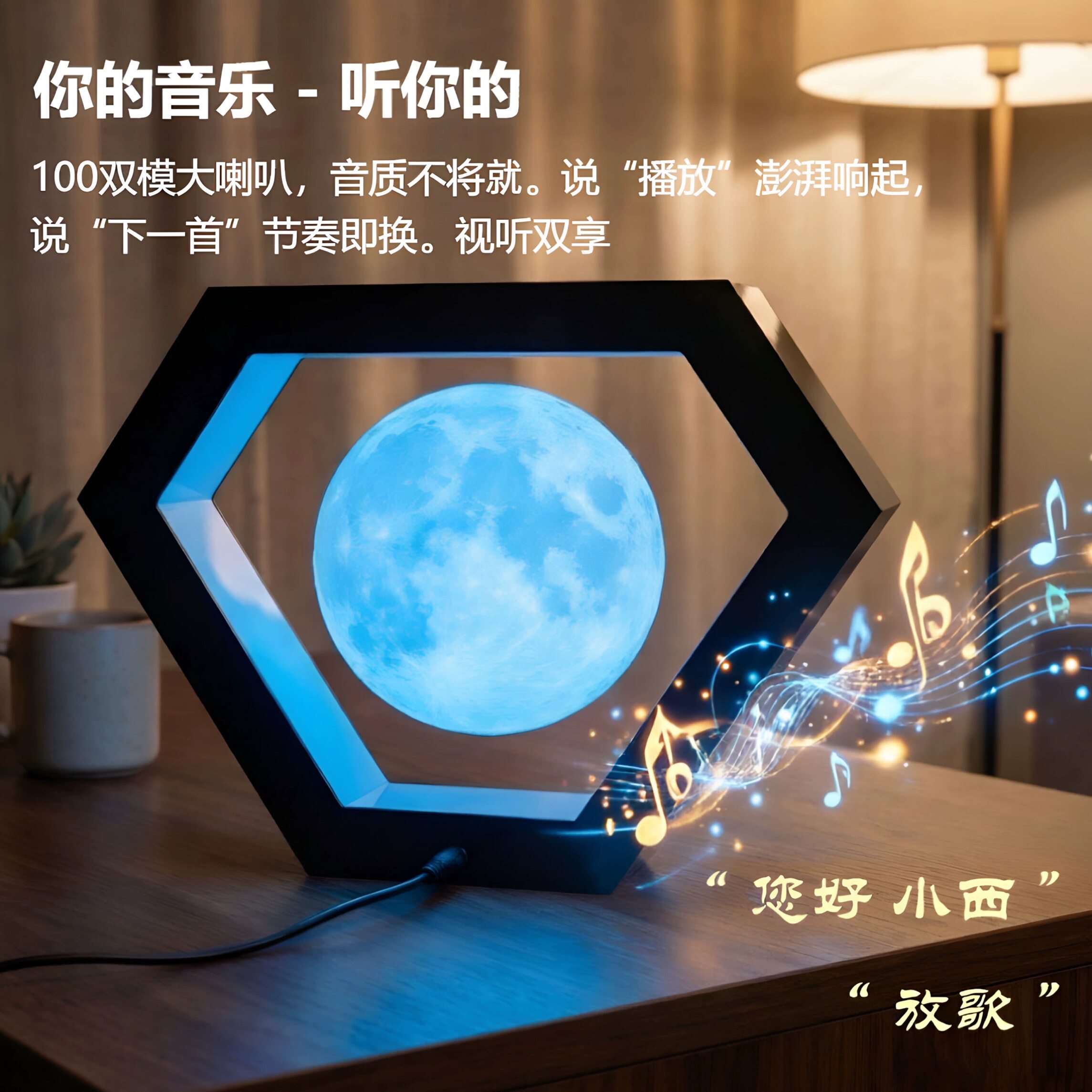 直供语音手势控灯磁悬浮月球灯地