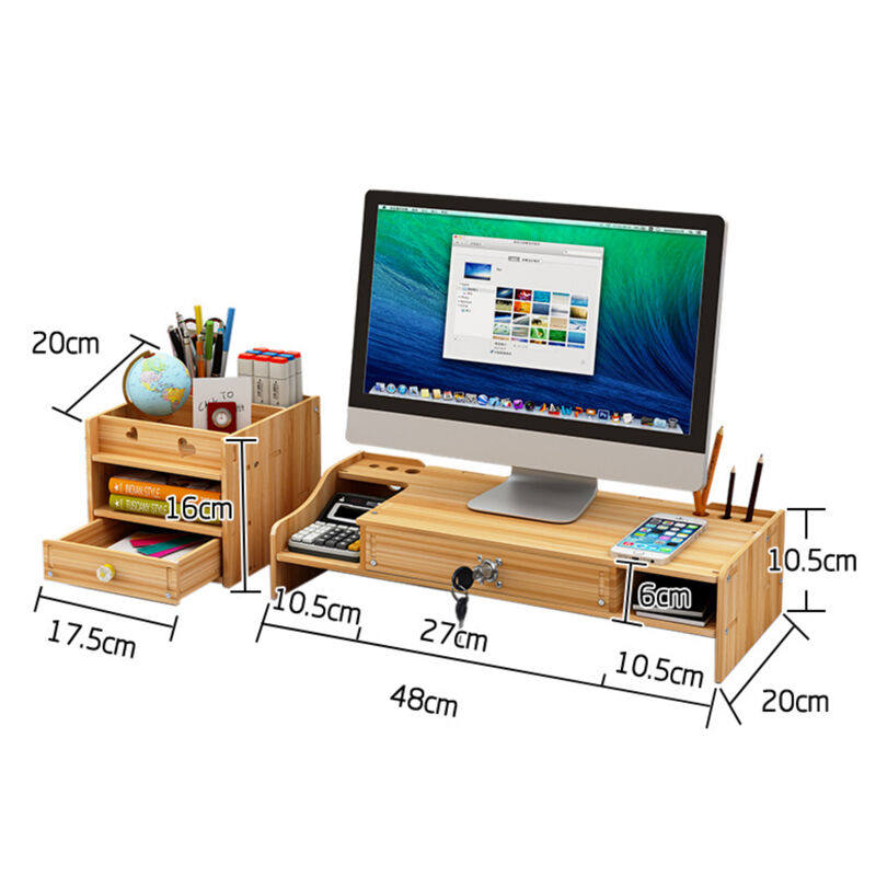 万事佳显示器架电脑架办公桌面键盘置物支架加厚板材樱木色08-2