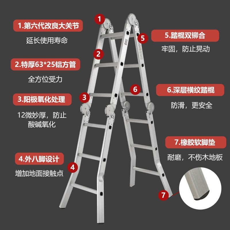 创乾多功能折叠梯子加厚铝合金家用人字梯室内外三四五六步工程梯