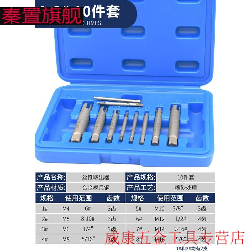 高强度断头丝锥取出器取断丝丝攻退丝器取丝锥工具1~8#10件(m4-16