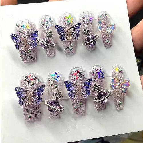 纯手工点钻穿戴甲片紫色