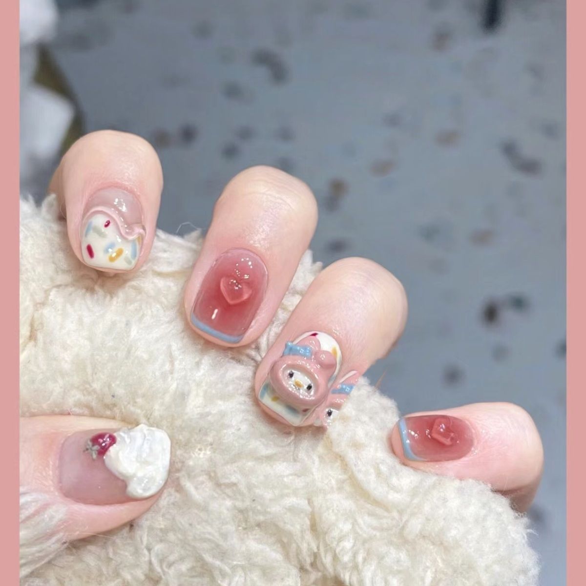 纯手工儿童穿戴甲女童纯手工穿戴甲可爱卡通美乐蒂短甲光疗甲