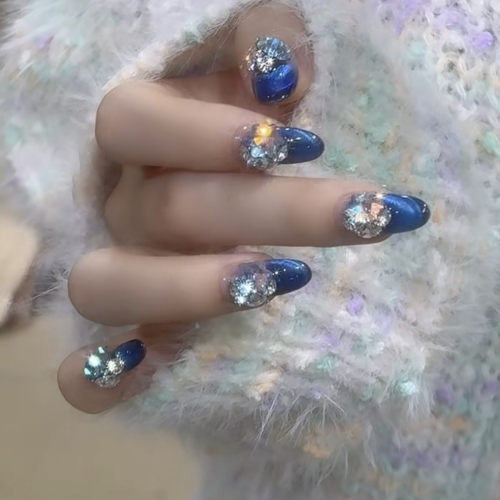 极光深海纯手工美甲星空