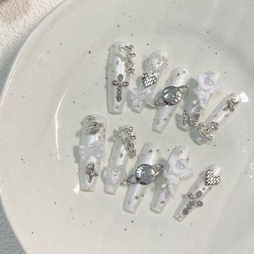 纯手工美甲辣妹十字架穿