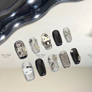 暗黑kitty纯手工穿戴甲辣妹美甲甜辣风秋冬新款气质显白美甲成品