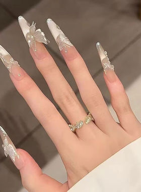 纯手工美甲穿戴甲冰露晨蝶猫眼蝴蝶穿戴指甲贴片高级显白可拆卸